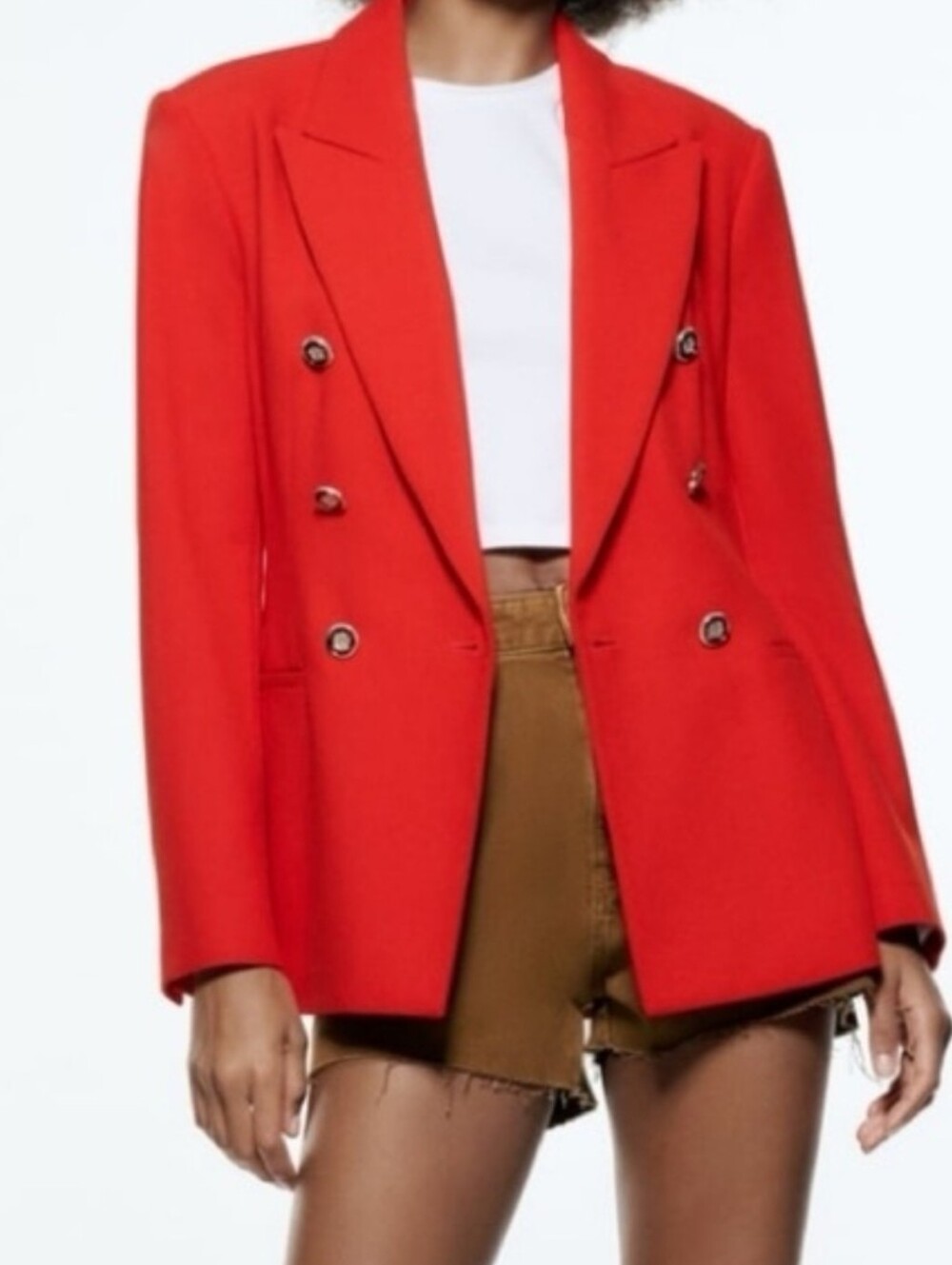 Zara Womens Reddish-orange Double-Breasted Blazer Jacket